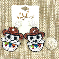 Cowboy Ghost Boo Beaded Dangle Earrings (1.5x2.5in)