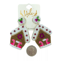 Christmas Gingerbread Snow Roof Seed Bead Earrings (1.25x2.25in)