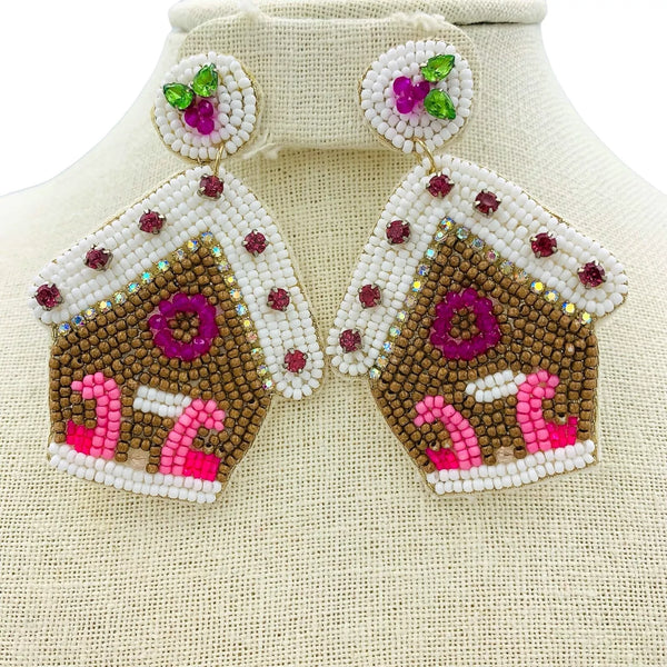 Christmas Gingerbread Snow Roof Seed Bead Earrings (1.25x2.25in)