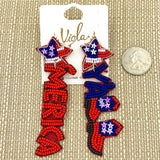 "MERICA Y'ALL" Patriotic USA America Beaded Earrings (1x3in)