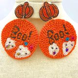 Ghost Boo Pumpkin Beaded Earrings