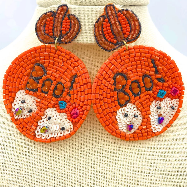 Ghost Boo Pumpkin Beaded Earrings