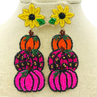 3 Tiered Pumpkin Sunflower Seed Bead Earrings (1.2x3.2in)