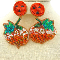Halloween Pumpkin Face Beaded Earrings