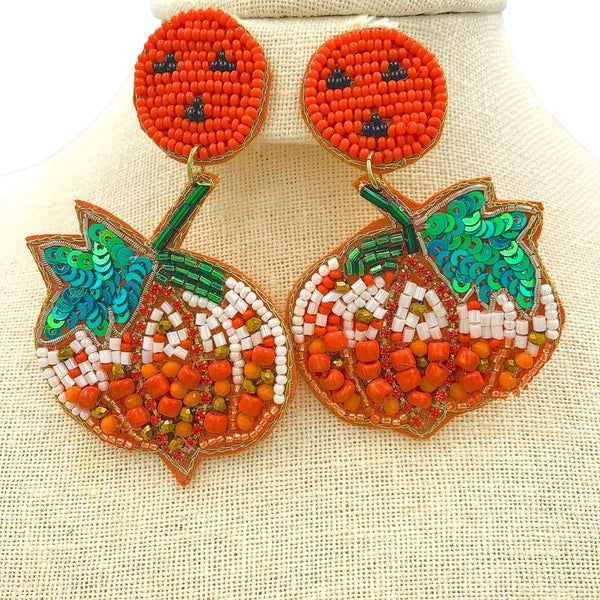 Halloween Pumpkin Face Beaded Earrings