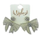 Ribbon Bow Crystal Beaded Earrings in 3 Colors (2x2in)