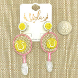 Tennis Racquet & Ball Seed Bead Earrings - Beaded (1.25x3in)