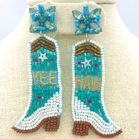 "YEE HAW" Cowboy Boot Beaded Earrings in 3 Colors