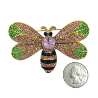 Pink & Green Crystal Studded Bee Pin (3x3in)
