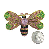 Pink & Green Crystal Studded Bee Pin (3x3in)
