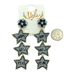 Happy New Year 3 Star Seed Bead Earrings - Beaded, New Year's (1.25x3.5in)