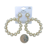 Pearl & Rhinestone Round Dangle 50mm Earrings in Silver or Gold (2x2.75in)