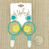 Tennis Racquet & Ball Seed Bead Earrings - Beaded (1.25x3in)