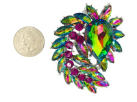 Peacock Train Shaped Rhinestone Burst Brooch Pin - 14 Colors (06233)(2.25x2.5in)