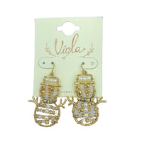 Christmas Snowman Pearl & Crystal Wire Earrings (1.25x2in)