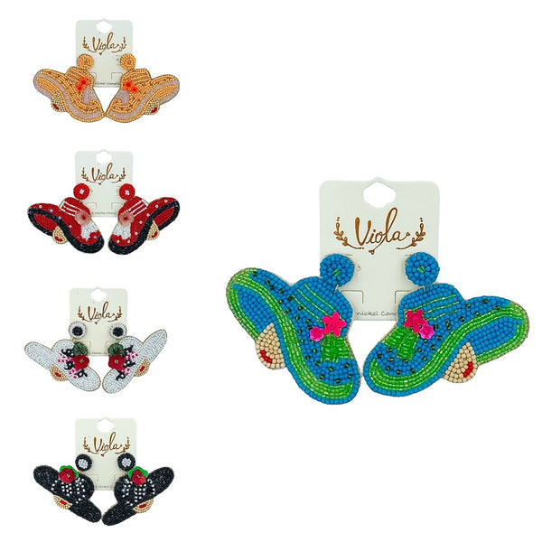 Horse Racing Derby Hat Seed Bead Earrings - Beaded (3x2.25in)