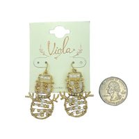 Christmas Snowman Pearl & Crystal Wire Earrings (1.25x2in)