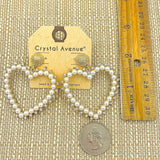 Heart Pearl Earrings in Silver or Gold (1.9x2.1in)