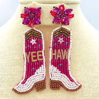 "YEE HAW" Cowboy Boot Beaded Earrings in 3 Colors