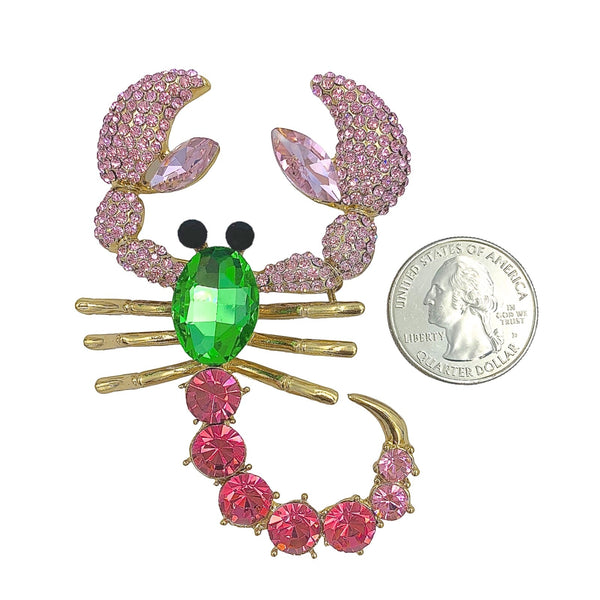 Pink & Green Rhinestone Scorpion Pin (2.25x3.0in)