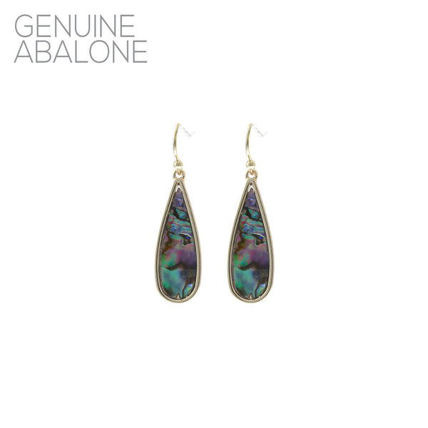 Genuine Abalone Teardrop Charm Hook Earrings, Gold Plated (0.3x1.5in)
