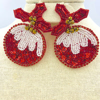 Christmas Ornament Seed Bead Dangle Earrings - Beaded, Viola (1.8x3in)
