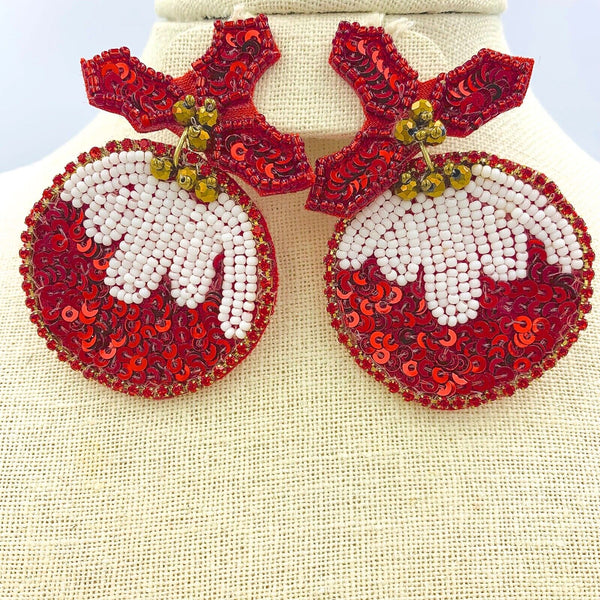 Christmas Ornament Seed Bead Dangle Earrings - Beaded, Viola (1.8x3in)