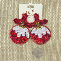 Christmas Ornament Seed Bead Dangle Earrings - Beaded, Viola (1.8x3in)