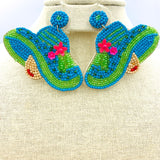 Horse Racing Derby Hat Seed Bead Earrings - Beaded (3x2.25in)