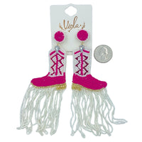 Cowboy Boot Tassel Beaded Earrings in 2 Colors (1.75x5in)