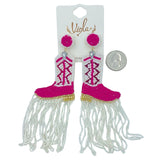 Cowboy Boot Tassel Beaded Earrings in 2 Colors (1.75x5in)
