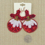 Christmas Ornament Seed Bead Dangle Earrings - Beaded, Viola (1.8x3in)