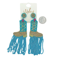 Cowboy Boot Tassel Beaded Earrings in 2 Colors (1.75x5in)