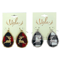 Buffalo Plaid Red Nose Reindeer Christmas Earrings in White or Red (1x1.75in)