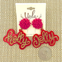 Holly Jolly Acrylic Seed Bead Glitter Christmas Earrings (2x2.5)