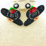 Horse Racing Derby Hat Seed Bead Earrings - Beaded (3x2.25in)
