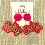 Holly Jolly Acrylic Seed Bead Glitter Christmas Earrings (2x2.5)