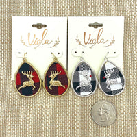 Buffalo Plaid Red Nose Reindeer Christmas Earrings in White or Red (1x1.75in)