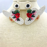 Horse Racing Derby Hat Seed Bead Earrings - Beaded (3x2.25in)