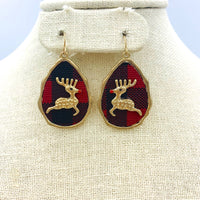 Buffalo Plaid Red Nose Reindeer Christmas Earrings in White or Red (1x1.75in)