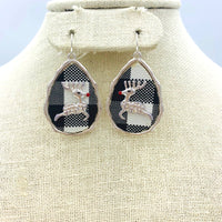 Buffalo Plaid Red Nose Reindeer Christmas Earrings in White or Red (1x1.75in)