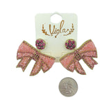 Ribbon Bow Crystal Beaded Earrings in 3 Colors (2x2in)