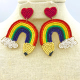 Rainbow Pencil Teacher School Themed Beaded Earrings (1.75x2.5in)
