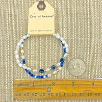 Evil Eye Multi Beaded Blue 2 Piece Pearl Stretch Bracelet