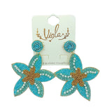 Starfish Seed Bead Earrings in White or Turquoise - Beaded (2.25x2.75in)