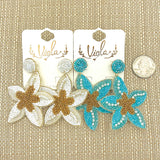 Starfish Seed Bead Earrings in White or Turquoise - Beaded (2.25x2.75in)