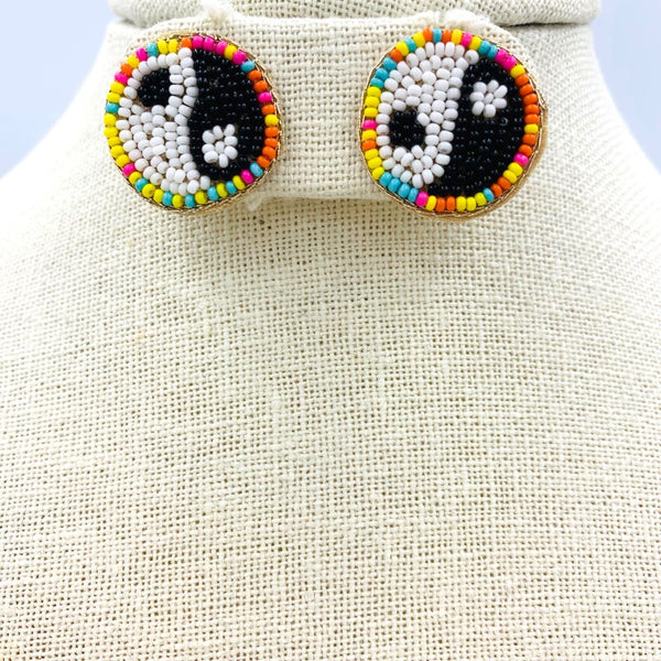 Beaded Peace Sign Studs (0.75x0.75in)