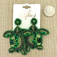 Sea Turtle Seed Bead Earrings in Green or Multi Color - Beaded (2.5x2.5in)