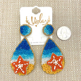 Teardrop Beach Themed Starfish Seed Bead Earrings - Beaded, Viola (1.6x3in)