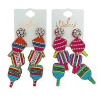 Pickleball Dangle Seed Bead Earrings in 2 Colors - Beaded (3.75x1in)